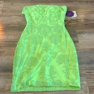 Windsor Strapless lime green sequin Embroidered Dress NWT